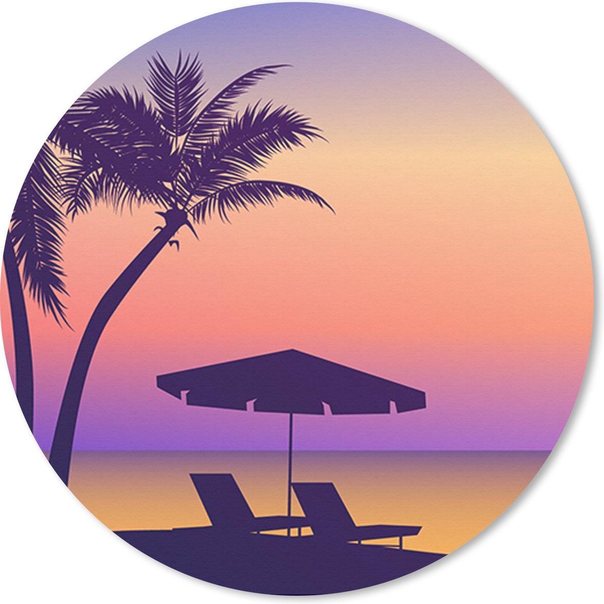 Muismat rond 20x20 cm - Mousepad Strandstoel - Parasol - Nacht - Tekening - Ronde muismatten