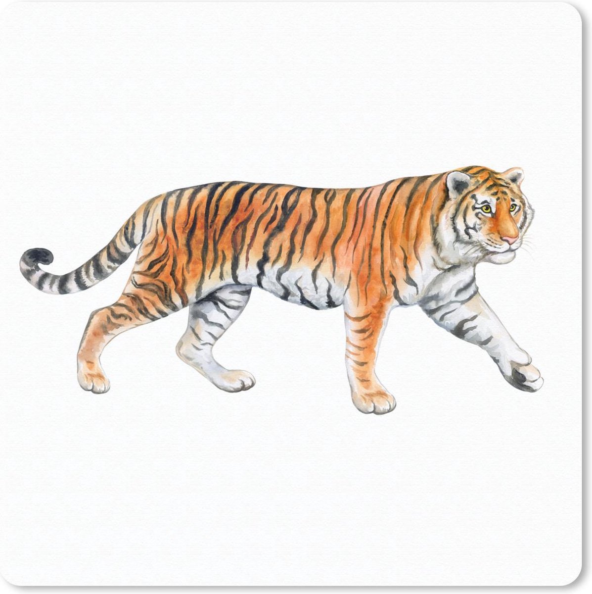 Muismat 20x20 cm - Mousepad Tijger - Oranje - Zwart - Muismatten