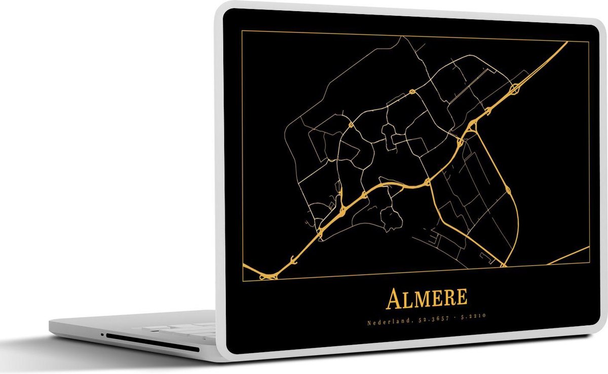 Laptop sticker - 13.3 inch - Kaart - Almere - Luxe - Goud - Zwart - 31x22,5cm - Laptopstickers - Laptop skin - Cover
