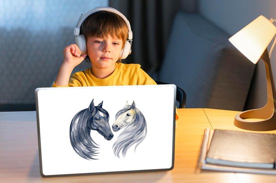 Sticker ordinateur portable - 14 pouces - Paarden - Aquarelle - Lunes - Filles - Enfants - Meiden