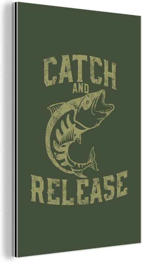 Décoration murale Métal - Aluminium Peinture Industrielle - Vintage - Poisson - Texte - 60x90 cm - Dibond - Photo sur aluminium - Décoration murale industrielle - Pour le salon / chambre