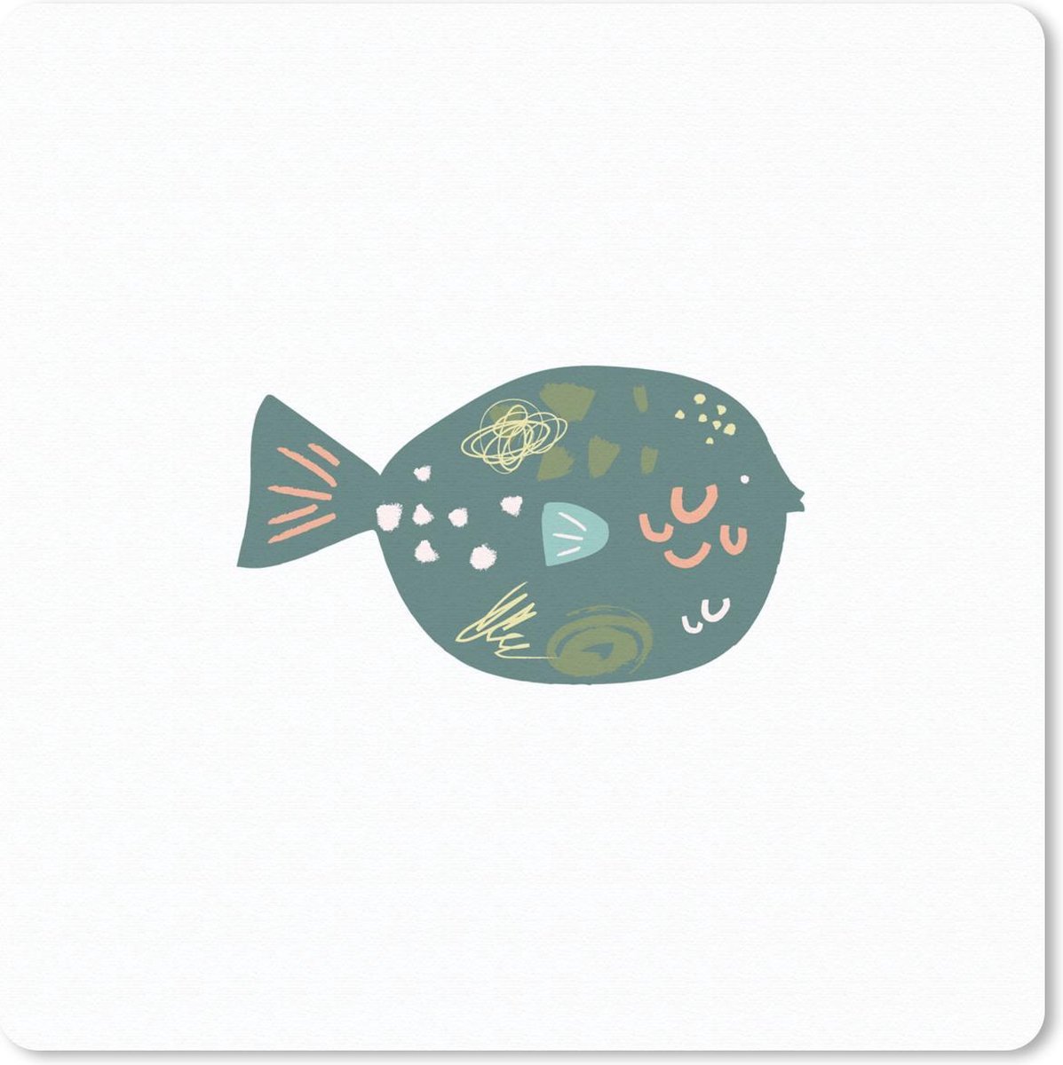 Muismat 20x20 cm - Mousepad Pastel - Groen - Vis - Muismatten