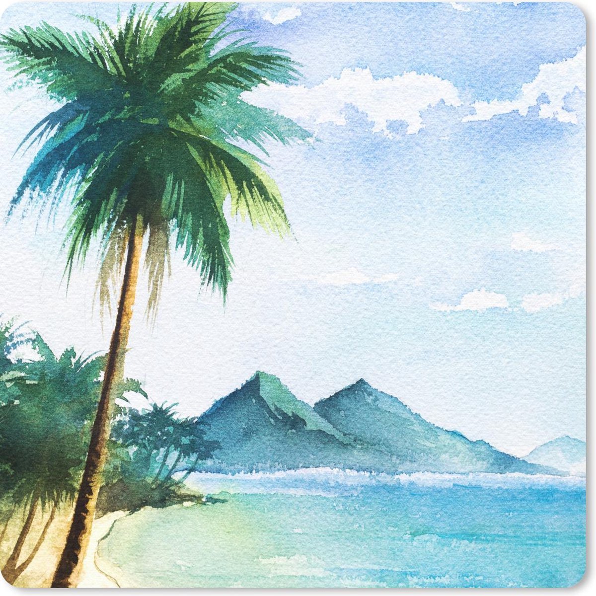 Muismat 30x30 cm - Mousepad Waterverf - Zee - Palmboom - Muismatten