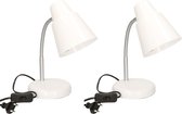 2x stuks witte bureaulampen/tafellampen 14 x 14 x 34 cm - Buigbare leeslampen/bureaulampen/tafellampen