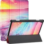 Voor Lenovo Tab M10 Zijde Textuur Gekleurde Tekening Patroon Horizontale Flip Magnetische PU Lederen Case met Drie-opvouwbare Houder (kust)