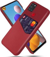 Voor Samsung Galaxy A21s Doek Textuur PC + PU lederen achterkant Schokbestendig hoesje met kaartsleuf (rood)