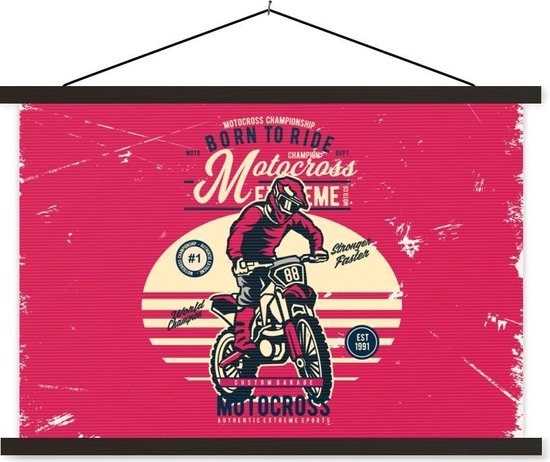 Porte-affiche avec Poster - Affiche scolaire - Homme - Moto - Vintage - 60x40 cm - Lattes noires - Cadeau Vaderdag - Cadeau - Cadeau pour lui - Astuce - Hommes