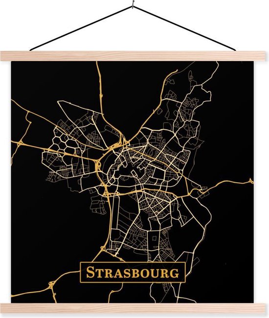 Porte-affiche avec affiche - Affiche scolaire - Carte - Strasbourg - Or - Zwart - 60x60 cm - lattes vierges