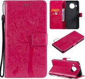 Voor Nokia X10 Boom & Kat Patroon Geperst Afdrukken Horizontale Flip PU Lederen Case met Houder & Kaartsleuven & Portemonnee & Lanyard (Rose)