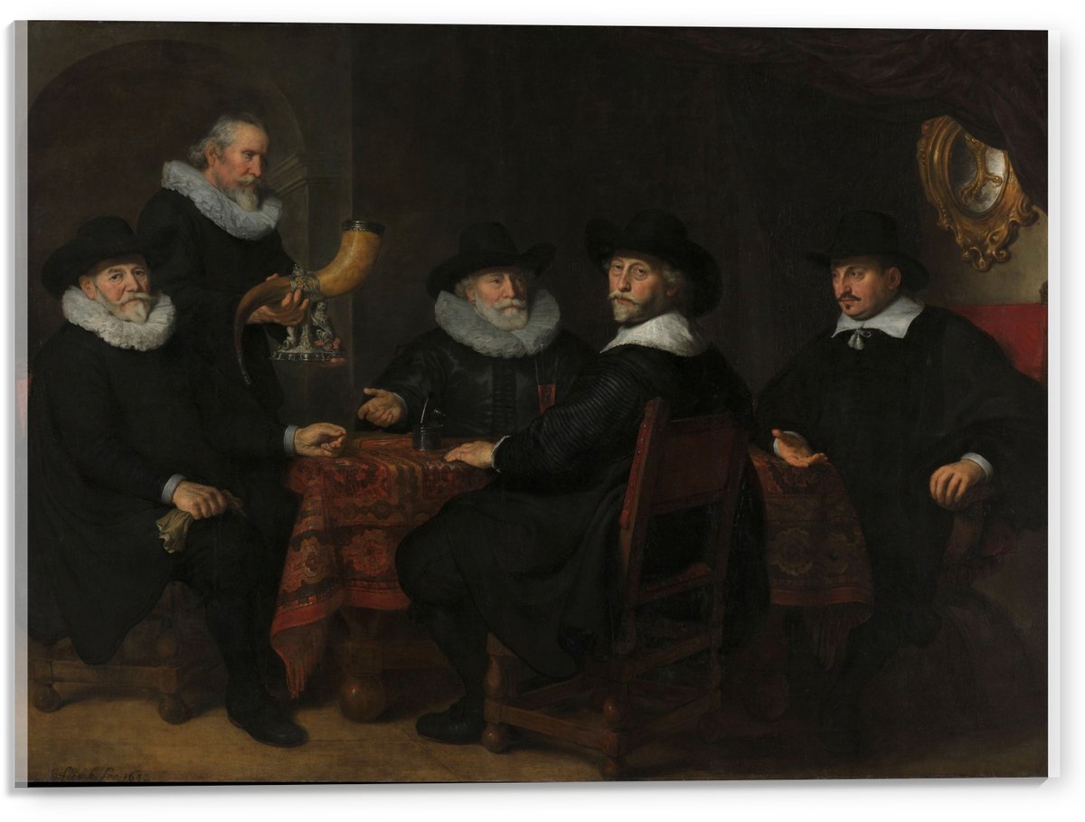 KuijsFotoprint Acrylglas - Oude Meesters - Vier doelheren der Kloveniersdoelen, Govert Flinck - 40x30cm Foto op Acrylglas (Wanddecoratie op Acrylglas) Bruin
