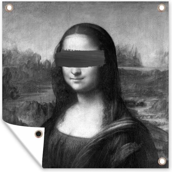Tuinposters Mona Lisa - Leonardo da Vinci - Zwart - Wit - 50x50 cm - Tuindoek - Buitenposter