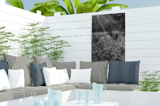 Décoration de jardin Orignal entre fleurs enneigées - noir et blanc - 40x60 cm - Poster jardin - Toile jardin - Poster extérieur