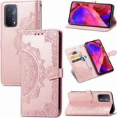 Voor OPPO A54 5G Mandala Bloem Reliëf Horizontale Flip Lederen Case met Houder & Drie Kaartsleuven & Portemonnee & Lanyard (Rose Goud)