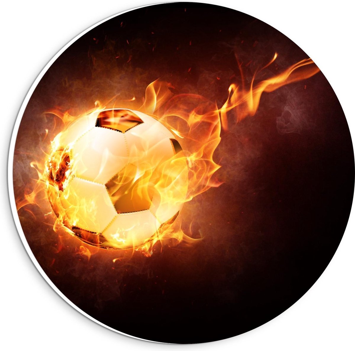 KuijsFotoprint - Schilderij - Voetbal Met Snelheidsvuur - Zwart, Wit En Oranje - 20 X 20 Cm