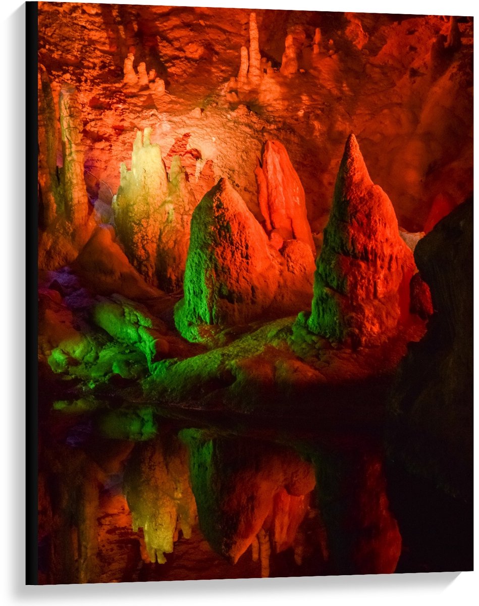 KuijsFotoprint Canvas - Grotten met Oranje Lampen - 75x100cm Foto op Canvas Schilderij (Wanddecoratie op Canvas) Groen