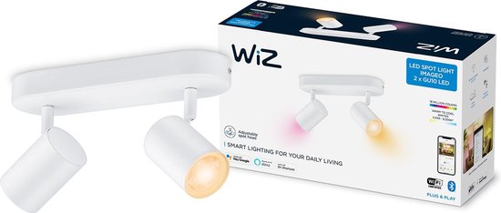 WiZ Opbouwspot Imageo Wit 2 spots - Slimme LED-Verlichting - Gekleurd en Wit Licht - GU10 - 2x 5W - Wi-Fi