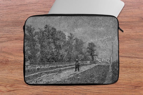 Pochette ordinateur 13 pouces 34x24 cm - Vincent van Gogh - Pochette Macbook & Laptop Banlieue de Paris; Route avec paysan épaule une pelle noir et blanc - Peinture Vincent van Gogh - Pochette pour ordinateur portable avec photo