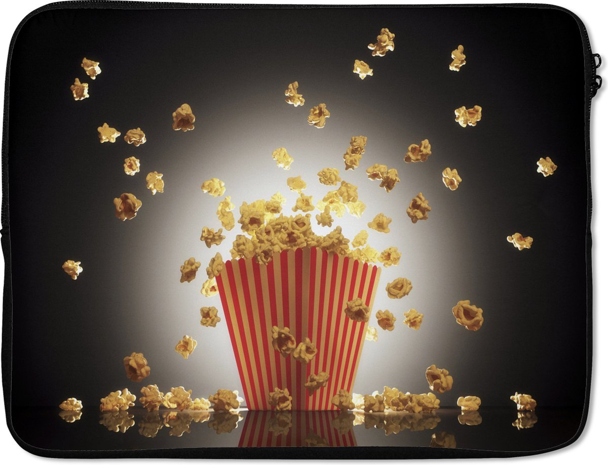 Laptophoes 17 inch - Popcorn explosie - Laptop sleeve - Binnenmaat 41x28 cm - Zwarte achterkant