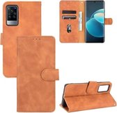 Voor Vivo X60 Pro/X60 5G Effen Kleur Huid Voelen Magnetische Gesp Horizontale Flip Kalf Textuur PU Lederen Case met Houder & Kaartsleuven & Portemonnee (Bruin)