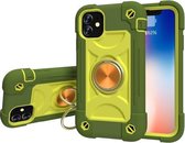 Schokbestendige siliconen + pc-beschermhoes met dubbele ringhouder voor iPhone 11 Pro Max (Avocado)