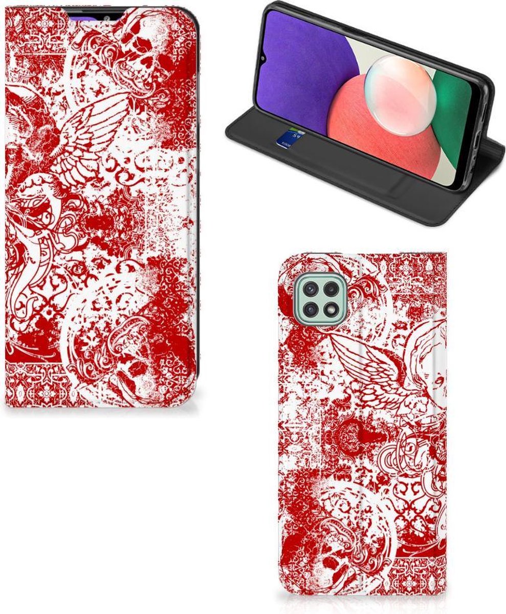 Mobiel BookCase Samsung Galaxy A22 5G Angel Skull Rood
