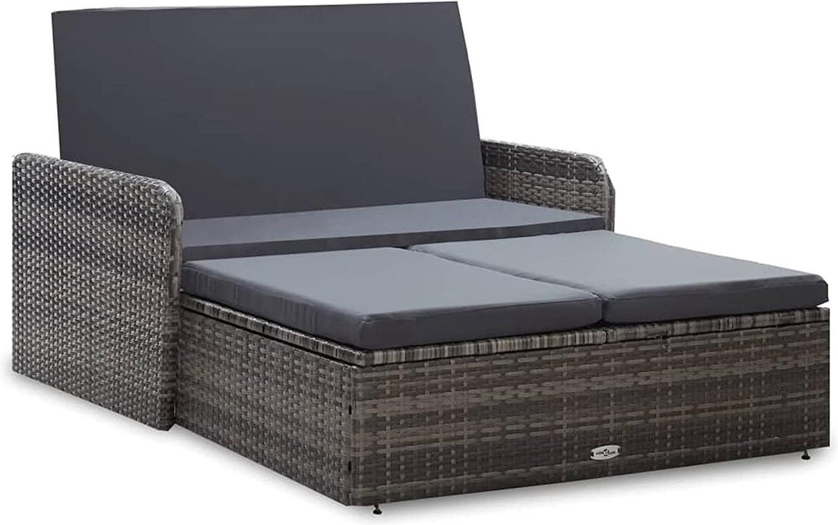 Bobby's Loungebank - Tuinbank - 2-zits - Met Opbergruimte - Zitgroep - Tuinmeubel - Met Kruk - Rotan - Sofa - ‎Grijs - 108 x 53 x 41 cm