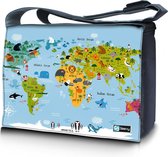 Messengertas / laptoptas 15,6 inch wereldkaart dieren - Sleevy - laptoptas - schooltas