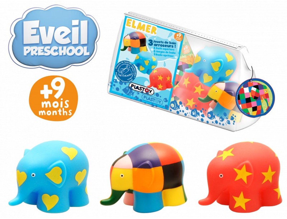 Elmer de Olifant - Badspeelgoed - 3 stuks met verpakking