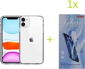 Backcover Hoesje Geschikt voor: iPhone 12 Transparant TPU Siliconen Soft Case + 1X Tempered Glass Screenprotector