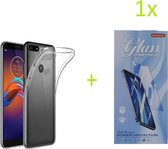Hoesje Geschikt voor: Motorola Moto E6 Play Transparant TPU Siliconen Soft Case + 1X Tempered Glass Screenprotector