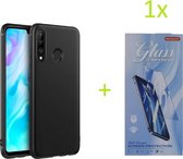 Huawei P30 Lite 2019 / 2020 TPU Silicone rubberen hoesje + 1 stuk Tempered screenprotector - zwart
