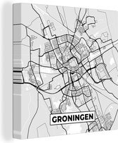Canvas Schilderij Stadskaart - Groningen - Grijs - Wit - 50x50 cm - Wanddecoratie