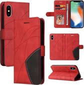 Tweekleurige splitsende horizontale flip PU-lederen hoes met houder en kaartsleuven en portemonnee voor iPhone X / XS (rood)