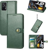 Voor OPPO Realme GT 5G/Realme Q3 Pro 5G Effen Kleur Lederen Gesp Telefoon Case met Lanyard & Fotolijst & Kaartsleuf & Portemonnee & Stand Functie (Groen)