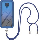 Voor Motorola Moto G Play 2021 Sterrenhemel Effen Kleur Serie Schokbestendige PC + TPU Beschermhoes met Nekband (Blauw)