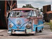 Peinture au Diamond - Vieux bus Volkswagen bleu - Fabriqué aux Nederland - 20 x 30 cm - toile - pierres carrées + stylo de luxe gratuit d'une valeur de 12,99