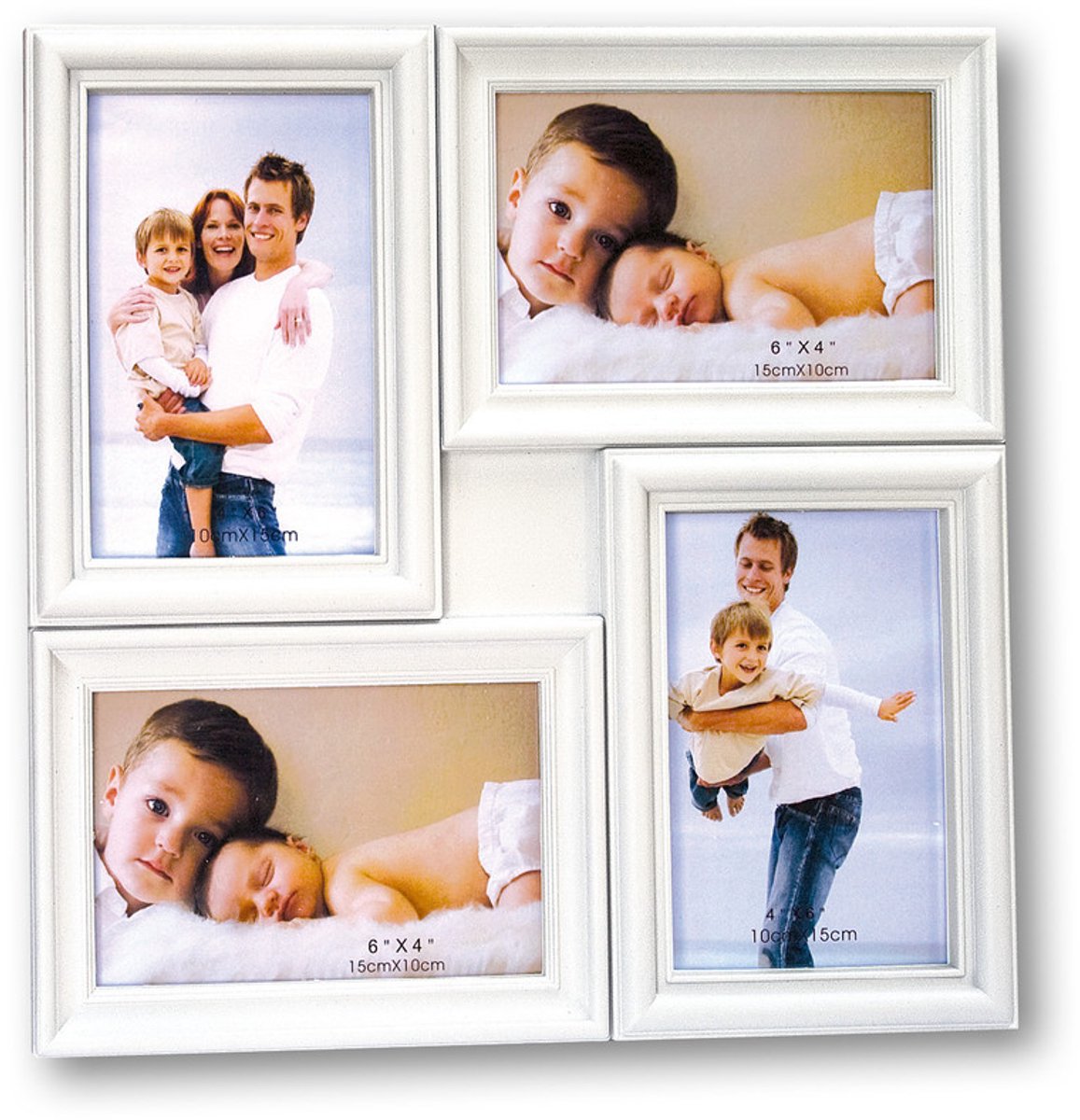Zep Kunststof Multi Fotolijst Malaga Wit voor 4 foto's 10x15 (afmeting 31x31 cm) - H032BW