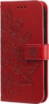 iPhone SE 2020 Book Case Hoesje met Patroon - Pasjeshouder - Portemonnee - Bloemenprint - Apple iPhone SE 2020 - Rood