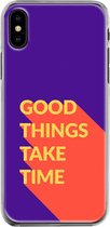 Apple iPhone X/10/XS Telefoonhoesje - Transparant Siliconenhoesje - Flexibel - Met Quote - Good Things - Paars