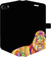 Apple iPhone 8 Telefoonhoesje - Portemonneehoesje  - Met pasjeshouder - Met Dierenprint - Leeuw - Oranje