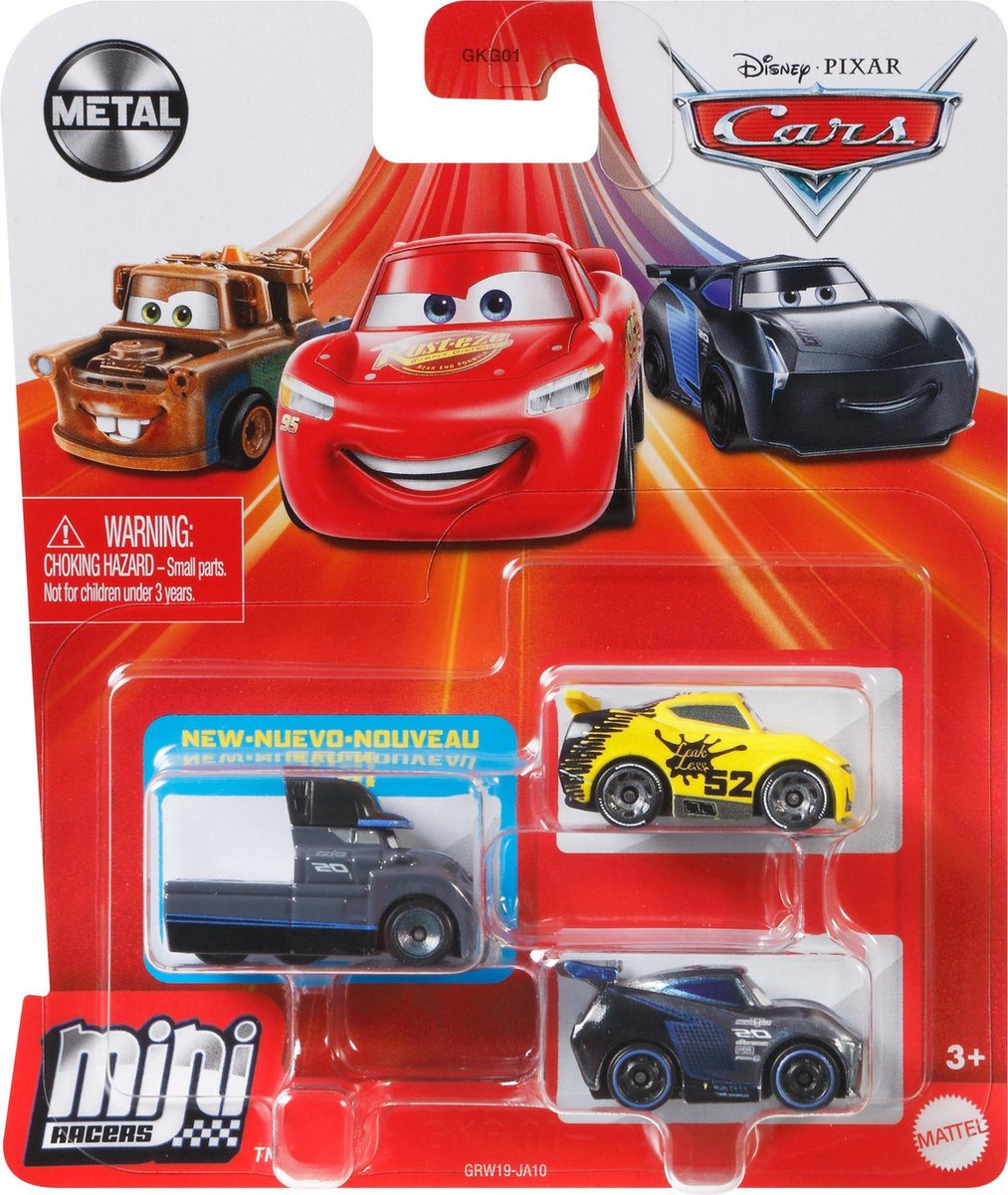 Disney Auto Cars Mini Racers Junior Staal Grijs/geel 3-delig