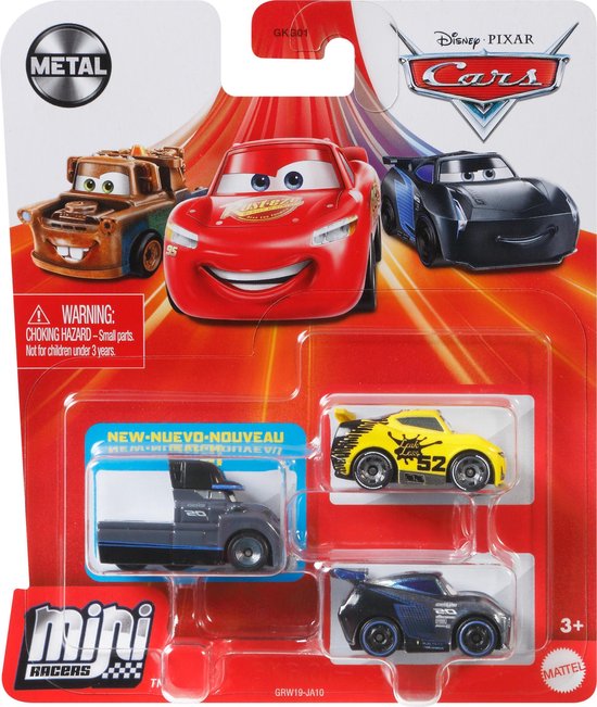 Disney Auto Cars Mini Racers Junior Staal Grijs/geel 3-delig