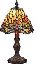 LumiLamp Tiffany Tafellamp Ø 18*32 cm E14/max 1*25W Geel, Bruin Glas in lood Tiffany Bureaulamp Tiffany Lampen
