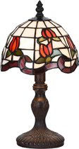 LumiLamp Tiffany Tafellamp Ø 18*32 cm E14/max 1*25W Rood, Groen, Wit Glas in lood Bloemen Tiffany Bureaulamp Tiffany Lampen