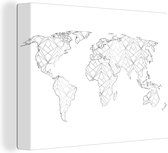 Canvas Wereldkaart - 120x90 - Wanddecoratie Wereldkaart lijnen lichtgrijs - zwart wit