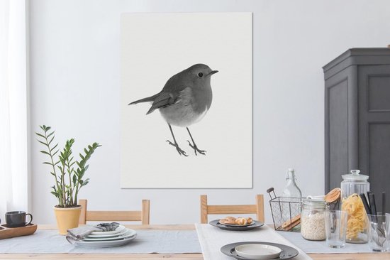 Toile Peinture Robin - Zwart - Wit - 90x120 cm - Décoration murale