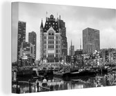 Canvas Schilderijen - Boten afgemeerd in de wateren van Rotterdam - zwart wit - 120x80 cm - Wanddecoratie