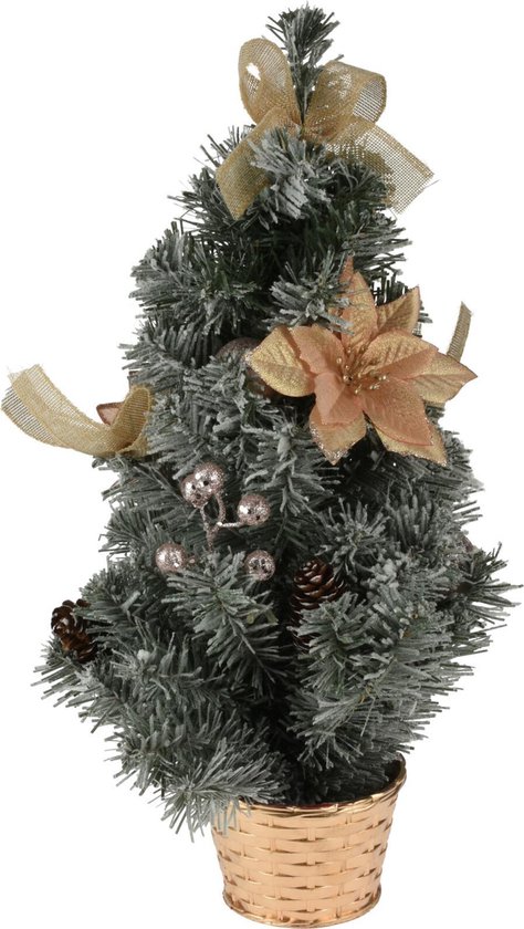 Besneeuwde Mini Kerstboom met decoratie 50 cm hoog - Goud | bol.com
