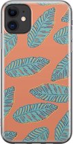 Apple iPhone 11 Hoesje - Transparant Siliconenhoesje - Flexibel - Met Plantenprint - Tropische Blaadjes - Oranje