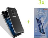 Samsung Galaxy A6 Plus (2016) - Anti Shock Silicone Bumper Hoesje - Transparant + 3X Tempered Glass Screenprotector